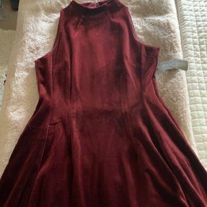 Velvet Burgundy A-line Dress with pockets